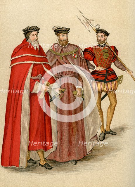Two peers in their robes, and a halberdier, 16th century (1893). Artist: Unknown