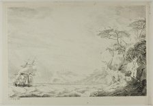 Landscape with Sailing Ship, 1817. Creator: J. Chapuy.