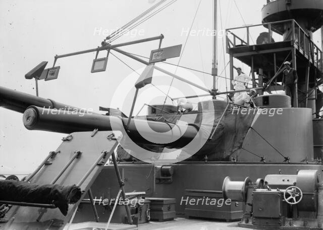 War game-10 in. gun practice - USS Seattle, between c1910 and c1915. Creator: Bain News Service.