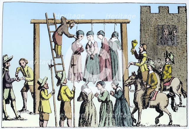 An execution of witches in England, 17th century. Artist: Unknown
