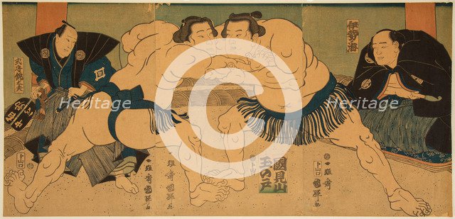 Wrestling match Tagasugo vs Ayusegawa, 1866.