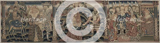 Section of an Embroidered Frieze: Rebecca Meeting Isaac, Abigail Meeting David…, 1625-1649. Creator: Unknown.