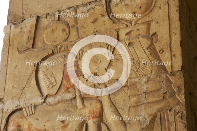 Pharaoh receiving the Ankh from a divinity, Temple of Seti I, Abydos, New Kingdom,19th Dynasty. Creator: LTL.