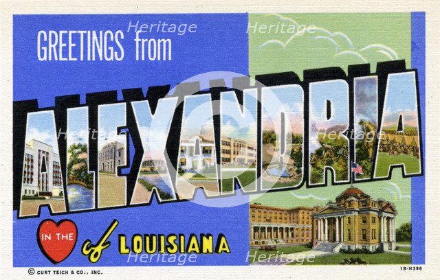 'Greetings from Alexandria in the Heart of Louisiana', postcard, 1941. Artist: Unknown