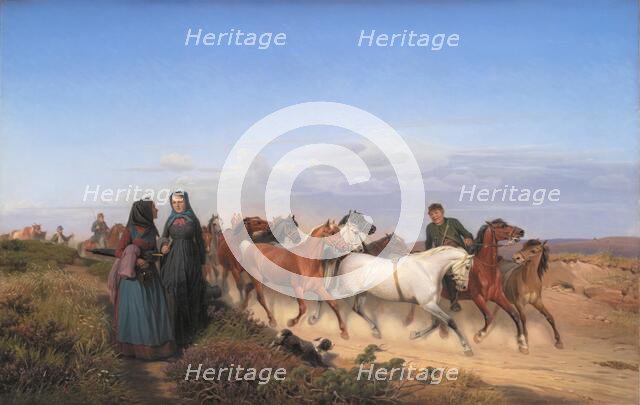 Jutlandic Peasants Bound for Home along with their Horses, 1870. Creator: Jorgen Sonne.