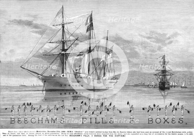 ''BEECHAMS PILLS 3 BOXES' for the Captain H.M.S.Swallow at Montevideo December 17th 1889', 1890. Creator: Unknown.