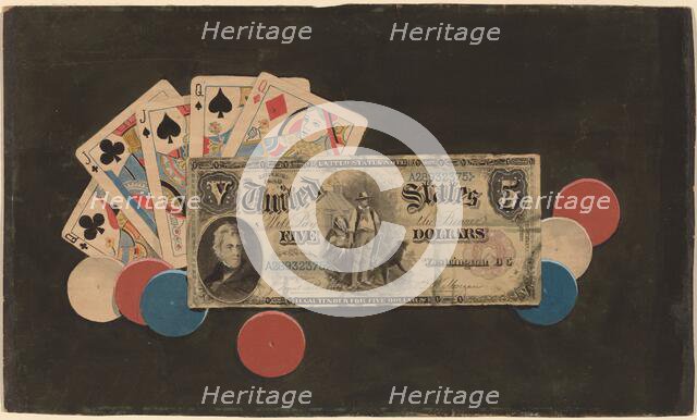 Trompe l'Oeil: A Full House with Chips and a $5 Bill, c. 1895. Creator: Unknown.