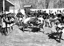 Sketches in the island of Formosa: quaint performance at a savage entertainment, 1890. Creator: F. P..