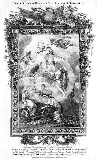 Neptune raising James Cook to immortality and fame, late 18th century. Artist: Unknown