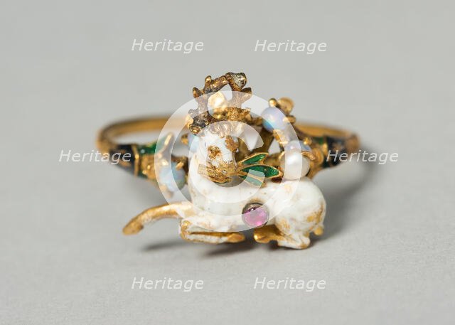 Stag with Herb Branch Mounted as a Ring, Germany, c. 1550-c. 1600 (stag), mounted on later ring. Creator: Unknown.