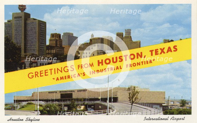'Greetings from Houston, Texas, 'America's Industrial Frontier'', postcard, 1958. Artist: Unknown