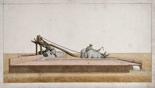 Two men drawing water from a well to channel into the fields, (between 1800 and 1899?). Creator: Unknown.