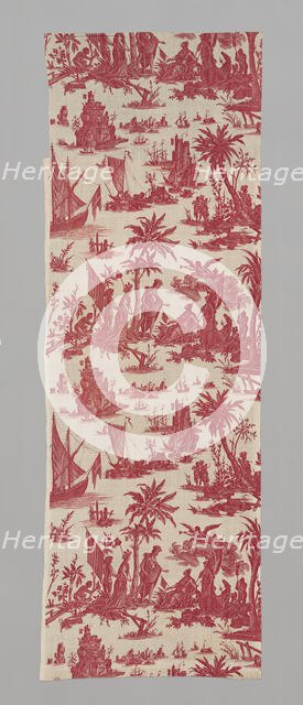 L'Hommage de l'Amérique á la France (America's Tribute to France) (Furnishing Fabric), c. 1780. Creators: Jean Baptiste Marie Huet, Christophe-Philippe Oberkampf, Oberkampf Manufactory.