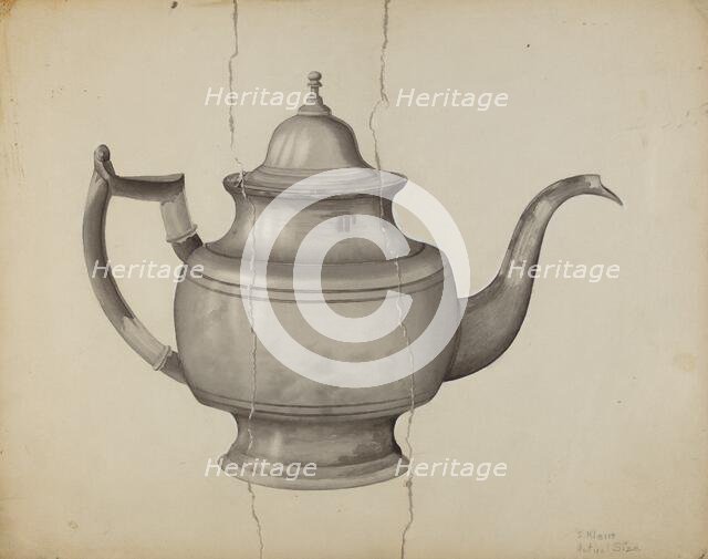 Pewter Teapot, 1935/1942. Creator: Samuel O. Klein.