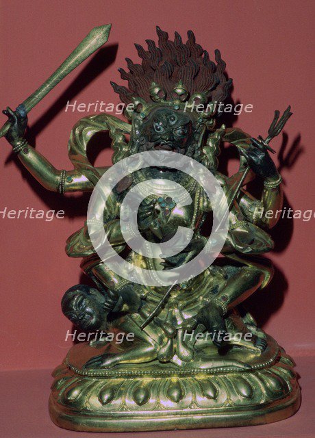 Tibetan gilt-bronze statuette of Mahakala. Artist: Unknown