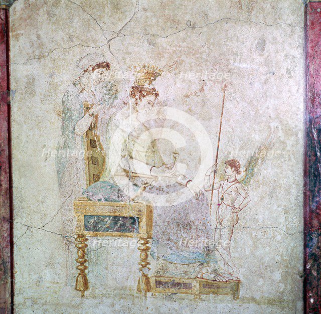 Roman wall-painting of Aphrodite, Eros, and one of the Graces, 1st century. Artist: Unknown