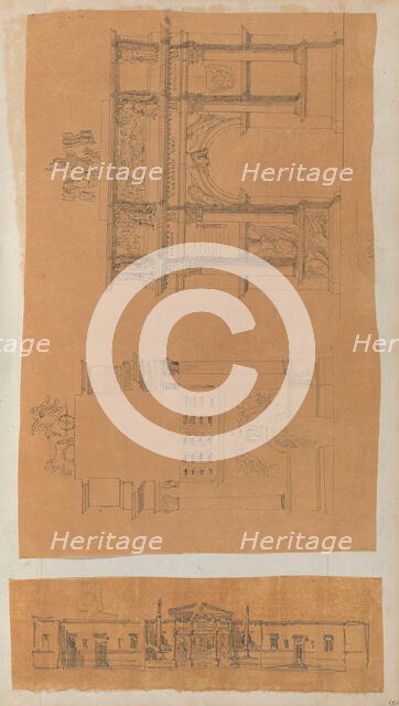 Page from a Scrapbook containing Drawings and Several Prints of Architecture, Int..., ca. 1800-1850. Creators: Workshop of Charles Percier, Workshop of Pierre François Léonard Fontaine.