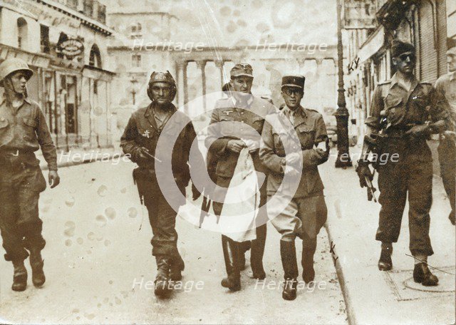 A German officer escorted by French soldiers, the liberation of Paris, World War II, 1944. Artist: Unknown