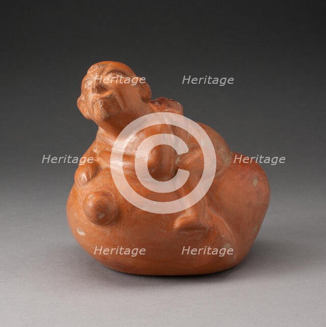 Stirrup Spout Vessel in Form of a Man Sitting atop a Vegetable, 100 B.C./A.D. 500. Creator: Unknown.