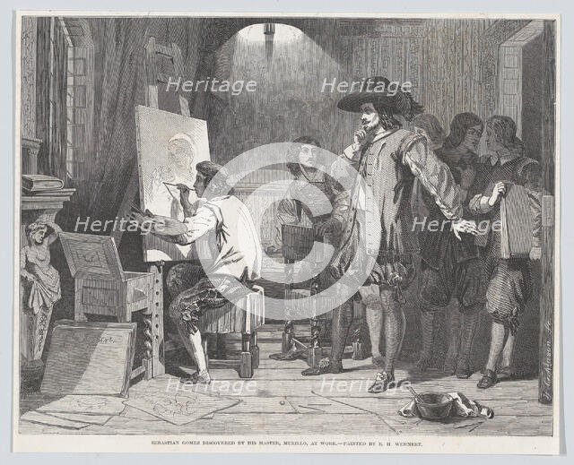 Sebastian Gomez Discovered by His Master, Murillo, At Work, from "Illustrated L..., April 29, 1848. Creator: Walter George Mason.