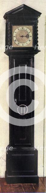 'Early Long-Case Clocks - Thirty-hour striking clock with single hand and engraved dial plate. Ebony Creator: Unknown.