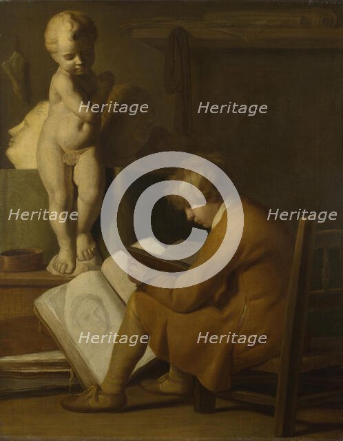 A Boy Seated Drawing. Creator: Vaillant, Wallerant, (after) (1623-1677).