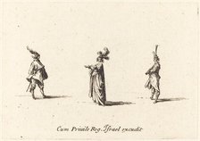 Lady with Plumed Hat, and Two Gentlemen, probably 1634. Creator: Jacques Callot.