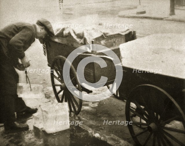 Ice man making his morning deliveries in West 10th Street, New York, USA, c1910s-c1930s(?). Artist: Unknown