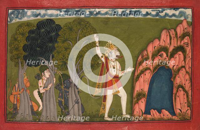 Sugriva (Monkey General) Challenges his Brother Bali, c. 1720. Creator: Unknown.