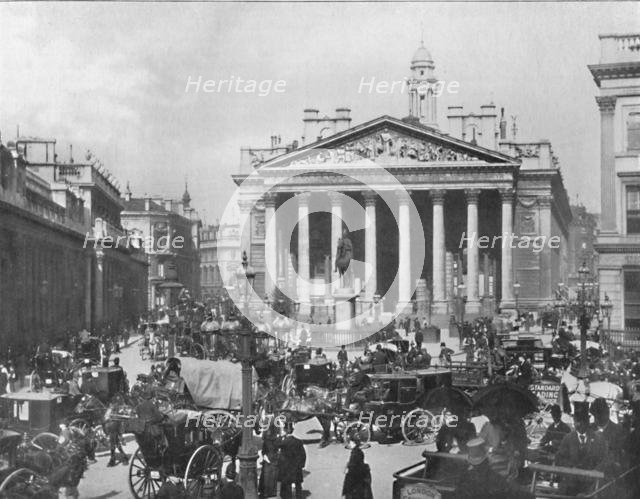 'A Busy Corner - The Royal Exchange and Bank of England', 1909. Creator: Francis Frith & Co.