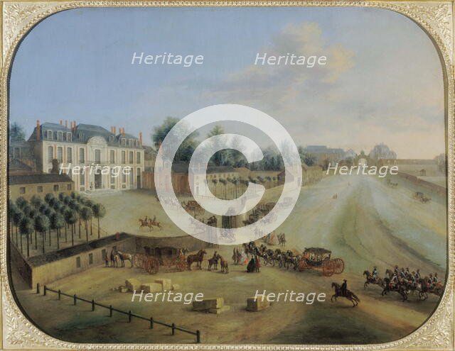 View of Chateau de la Muette with the arrival of the King, c1738. Creator: Charles-Leopold Grevenbroeck.