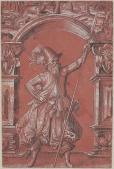 A Swiss Guard before an Ornamental Arch (recto), 1568. Creator: Abraham Bickhart.