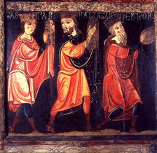 The three kings, detail of the Avià front, from the Church of St. Mary of Avià in Berguedà. Paint…