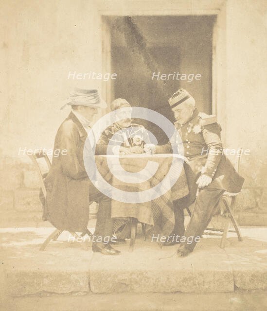 The Council of War on the Morning of the Taking of the Mamelon. Lord Raglan, Omar Pasha, M..., 1855. Creator: Roger Fenton.