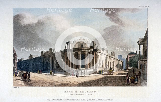 The Bank of England, from Cateaton Street, City of London, 1809. Artist: Augustus Charles Pugin