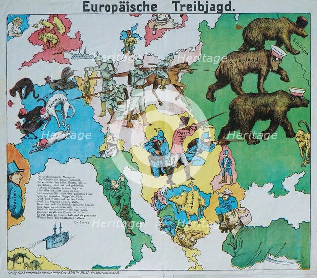 European Beating Hunt. European satirical map, 1914. Creator: Anonymous.