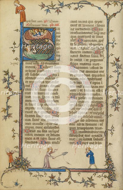 Initial S: David in the Water; Breviary, about 1320-1325. Creator: Unknown.