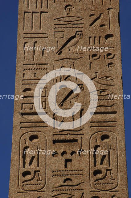 Hieroglyphic writing, Flaminio Obelisk, Piazza del Popolo, Rome, Italy, 2009.  Creator: LTL.