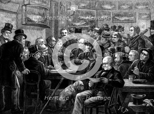 Weighing the fish at a London anglers' club, 1873. Creator: Unknown.