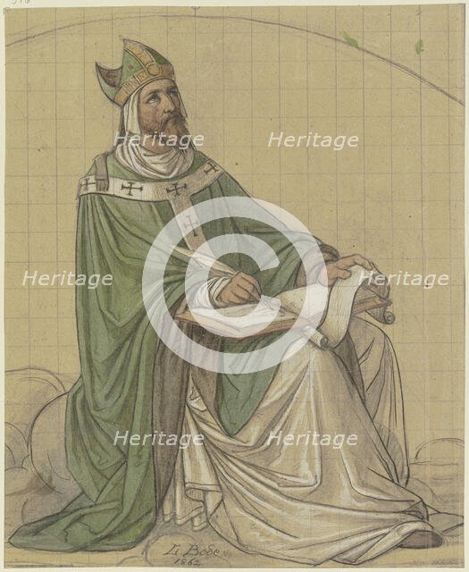 Saint Augustine sitting and writing in a book, 1862. Creator: Leopold Bode.