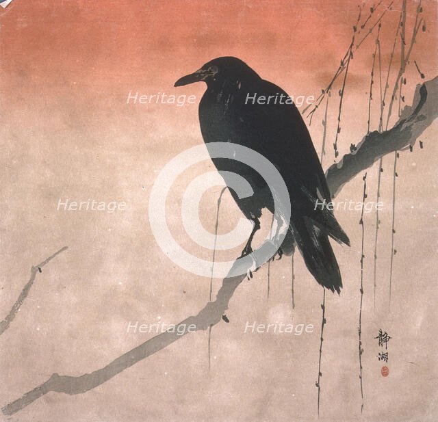 Crow on a Willow Branch, c1890. Creator: Okuhara Seiko.