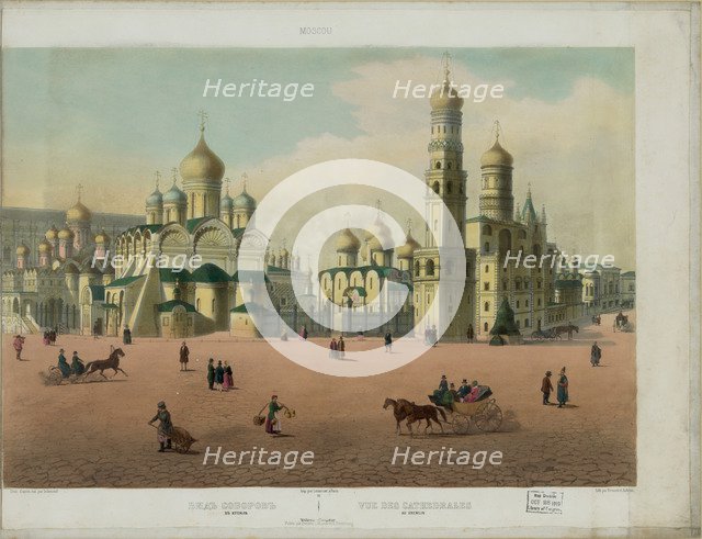 The Cathedral Square in the Moscow Kremlin (from a panoramic view of Moscow in 10 parts), ca 1848. Artist: Benoist, Philippe (1813-after 1879)
