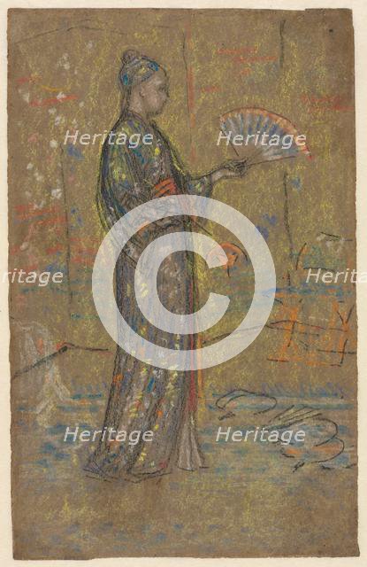 Japanese Woman Painting a Fan (recto); Standing Woman Holding Up Her Dress (verso), c. 1872. Creator: James McNeill Whistler (American, 1834-1903).