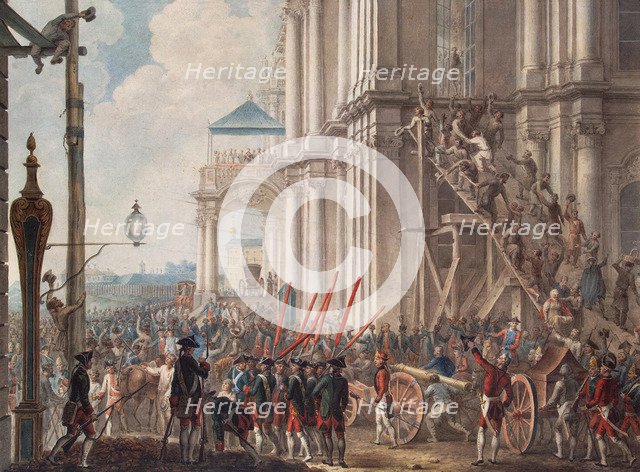 Catherine II on the Balcony of the Winter Palace, Greeted by the Guards on the Day of the Palace Revolution on June 28, 1762, Late 18th cent.. Artist: Anonymous  