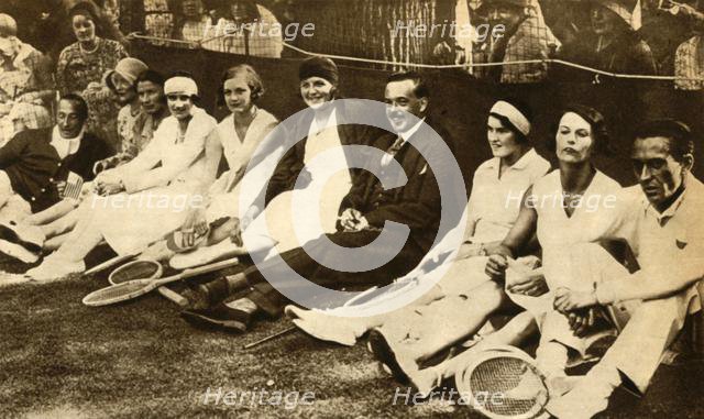 Former king Manuel II of Portugal with tennis players, Britain, 1930, (1933).  Creator: Unknown.