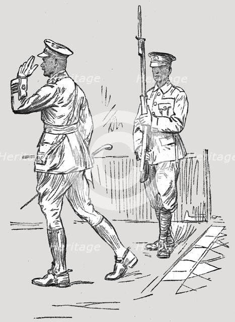 'L'Armee Britannique dans le Nord de la France; Sentinelle saluant un major', 1916. Creator: Unknown.