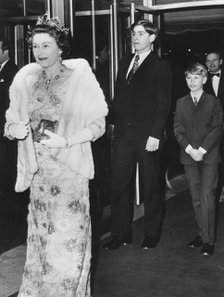 The Queen arriving with her youngest sons for a film premiere at the Leicester Square Theatre, 1974. Creator: Unknown.
