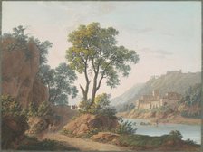 River Landscape with Castles and Travellers, 1817. Creator: Louis Albert Guislain Baclère d'Albe.