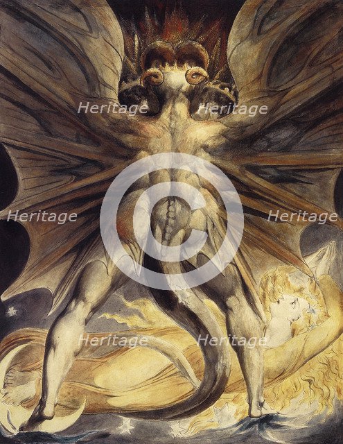 The Red Dragon and the Woman Clothed in Sun, ca 1802-1805. Artist: Blake, William (1757-1827)