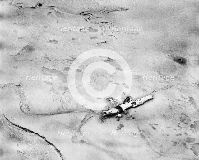 Wreckage of a Douglas A-26B Invader light bomber at Warton Bank, Lancashire, 1948. Artist: Aerofilms.